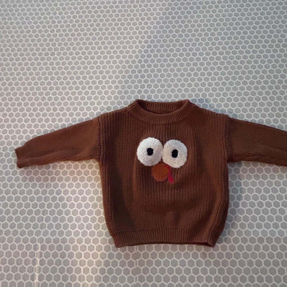 Cozy Brown Knit Sweater Turkey Face Size 2T